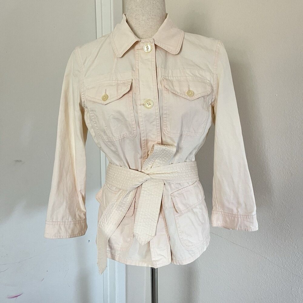 Lauren Ralph Lauren Linen Blend Button Close Tie Waist Utility Jacket Sz M Peach